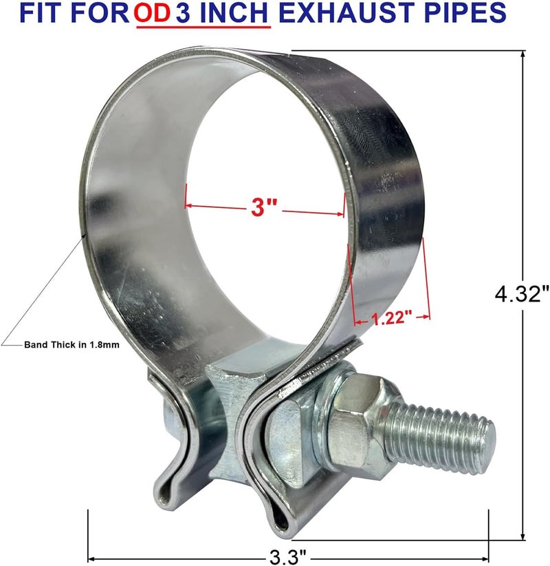 eLifecenter Emotor Stainless 3 Inch Narrow Band Exhaust Seal Clamp for OD 3" Exhaust Pipes/Muffler/Tips - Image 2